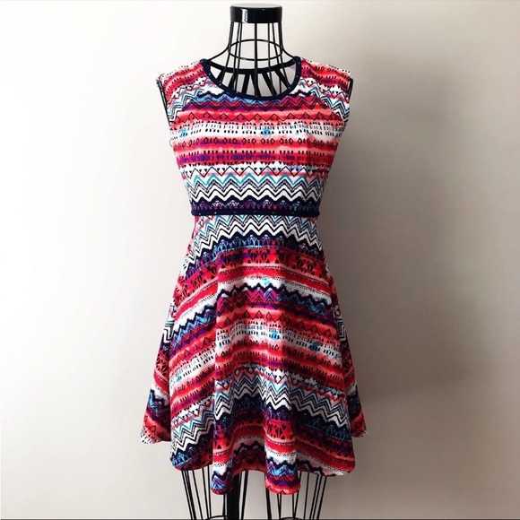 Speechless Other - Speechless Girls Fit & Flare Geometric Print Multicolored Stretch Dress Size 12